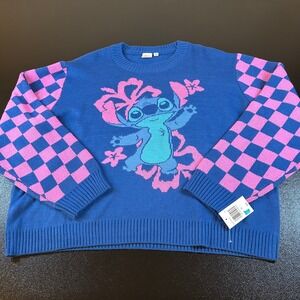Disney Stitch Graphic Sweater Oversized Pullover Knit Blue Womens Extra Large